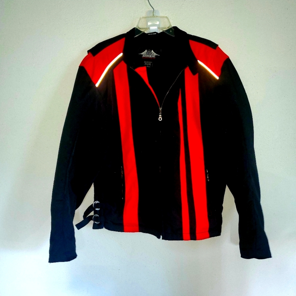 BD BIKER DESIGN Mens Biker Motorcycle Jacket Size LARGE ORANGE AND BLACK